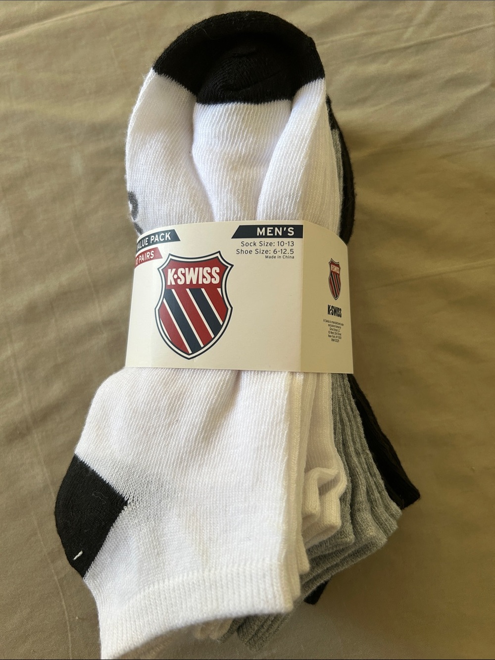 K-Swiss Men's Low-Cut Athletic Socks — White, Black, Gray size 10-13